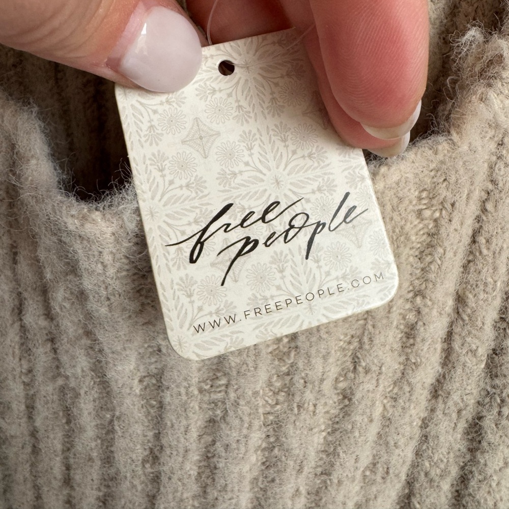 Free People Katie Rib Pullover Sweater Large Sand Balloon Sleeve Rib Cropped - Picture 6 of 11